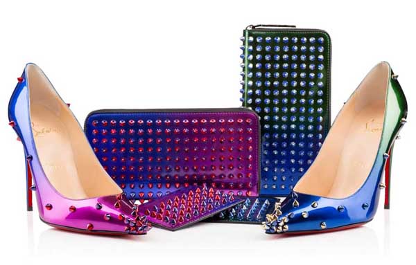 Christian Louboutin クリスチャン ルブタンコピー 15AW スタッズ長財布 ラウンドジップ SCARABE グラデーション ROSE-DIGIT/GD RED-BLUE